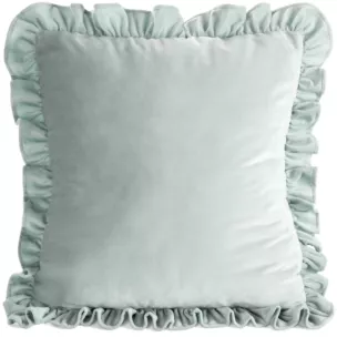 Poszewka na poduszkę 45x45 cm z aksamitnego welwetu szałwiowa zdobiona na brzegach falbanami BRENDA Eurofirany Premium