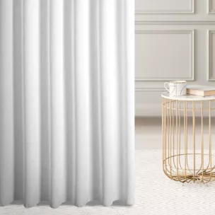 Firana szyta na taśmie 5 cm naturalna z półmatowej etaminy o luźnym splocie, wykończona obciążnikiem