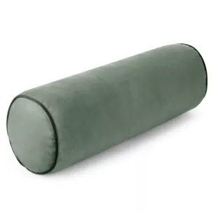 Poduszka dekoracyjna wałek 15 x 45 cm welwetowa jasnomiętowa zdobiony kontrastującą lamówką GAJA