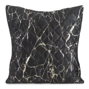 Poszewka na poduszkę 45x45 cm welwetowa czarna, pikowana metodą hot press zdobiona błyszczącym nadrukiem marmuru BLINK 44