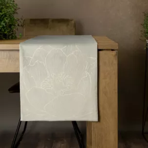 Bieżnik na stół jasnopopielato, złocisty 35x180 cm welwetowy BLINK 13 z dużym wzorem lilii wodnej