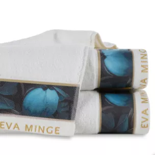 Ręcznik do rąk 30x50 cm bawełniany kolor biały,niebieski z designerską bordiurą 500 g/m2 Eva Minge