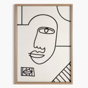 Obraz abstrakcja beżowo, czarny nadruk na płótnie oprawiony w ramkę 50x70 cm