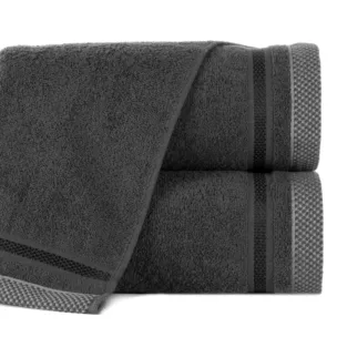 Ręcznik do rąk 30x50 cm bawełniany kolor stalowy z bordiurą w paski 500 g/m2 ABBIE