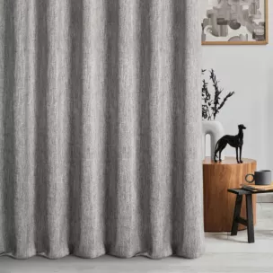 Zasłona szyta na taśmie 5 cm jasnoszara z tkaniny w stylu eko z efektem melanżu