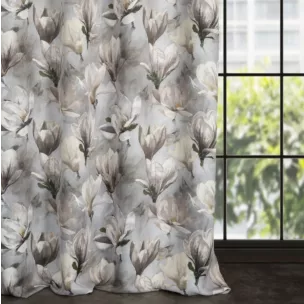 Zasłona popielato, kremowa z motywem kwitnących magnolii, zaciemniająca 140x250 cm przelotka - LARI