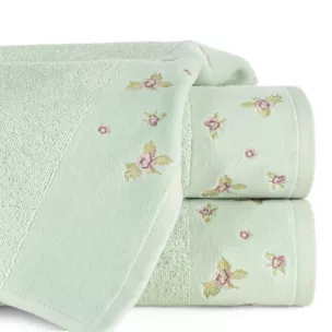 Ręcznik kąpielowy 50x90 cm bawełniany kolor miętowy zdobiony haftem różyczek DALIA