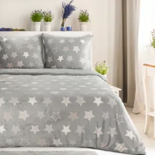 Pościel 220x200 cm z polaru kolor srebrny z gwiazdkami FLANO