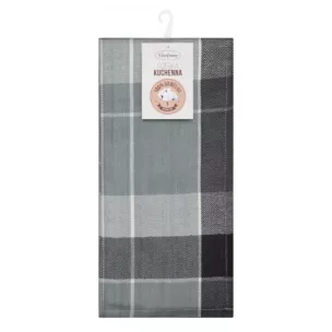 Komplet ściereczek kuchennych 2szt 50x70 cm bawełniany kolor czarny zdobionych w subtelną kratkę 200 g/m2 MONA