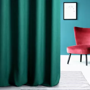 Zasłona szyta na taśmie 5 cm STYLE butelkowo zielona o naturalnym charakterze, z widocznym, ozdobnym splotem