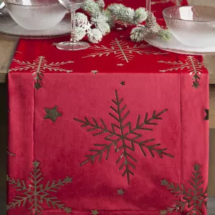 Bieżnik świąteczny na stół 40x140 cm czerwono, szampański welwetowy zdobiony śnieżynkami