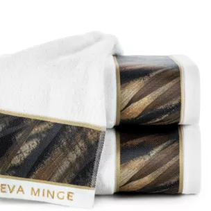 Ręcznik kąpielowy 50x90 cm bawełniany kolor biały,beżowy z designerską bordiurą 500 g/m2 Eva Minge