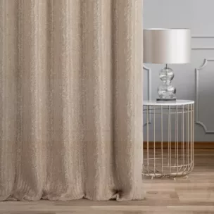 Zasłona szyta na taśmie 5 cm beżowa z tkaniny z aplikacją i haftem