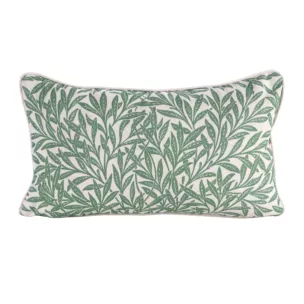 Poszewka na poduszkę 30x50 cm bawełniana z dodatkiem lnu zdobiona nadrukiem roślinnym zielono, kremowa LEN
