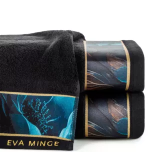 Ręcznik kąpielowy 50x90 cm bawełniany kolor czarny,niebieski z designerską bordiurą 500 g/m2 Eva Minge