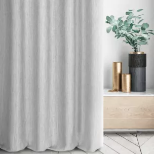 Zasłona szyta na taśmie 5 cm jasnoszaro popielata z tkaniny o wyraźnym splocie z efektem melanżu