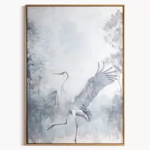 Obraz kremowo, jasnopopielaty ręcznie malowany na płótnie ptak 60x90 cm