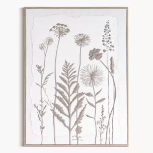 Obraz biały, szarobeżowy nadruk na płótnie subtelnych łąkowych kwiatów 45x60 cm