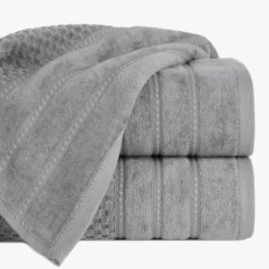 Ręcznik do rąk 30x50 cm bawełniany kolor srebrny z ozdobną bordiurą w paseczki 500 g/m2 ADORE