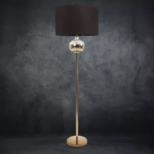Lampa stojąca do salonu czarno, złota CAROLINE z matowym abażurem