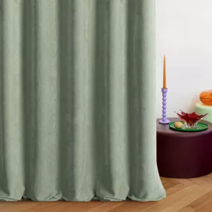 Zasłona szyta na przelotkach ciemnomiętowa z tkaniny o szenilowej strukturze