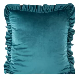 Poszewka na poduszkę 45x45 cm welwetowa, ciemnoturkusowa zdobiona na brzegach falbanami VELVET 25 Eurofirany Premium