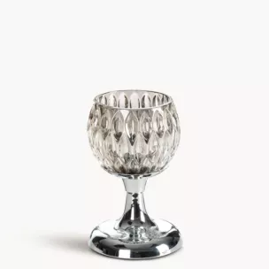 Świecznik dekoracyjny srebrno, grafitowy ze szlanym tłoczonym kielichem  średnica 11x17 cm SALMA