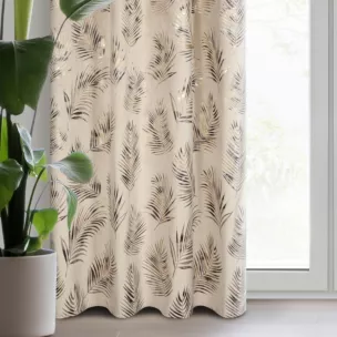 Zasłona welwetowa beżowo, szampańska z błyszczącym nadrukiem palmowych liści 140x250 cm przelotka - GLORIA