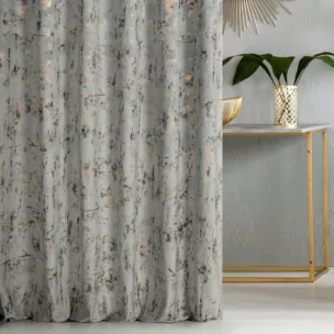 Zasłona szyta na taśmie 5 cm jasnosrebrno złocista z tkaniny welwetowej zdobionej połyskującym drukiem