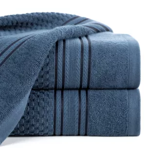 Ręcznik kąpielowy 70x140 cm bawełniany kolor granatowy zdobiony subtelnymi paseczkami 500 g/m2 DAVOS