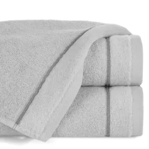 Ręcznik do rąk 30x50 cm bawełniany kolor srebrny z kontrastującymi paseczkami 500 g/m2 SIBEL