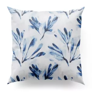 Poszewka szyta DARREN kremowo granatowa z półprzezroczystej tkaniny o luźnym splocie drukowanej w roślinny wzór