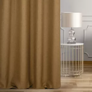 Zasłona szyta na taśmie 5 cm brązowa z tkaniny o naturalnym splocie w stylu eko