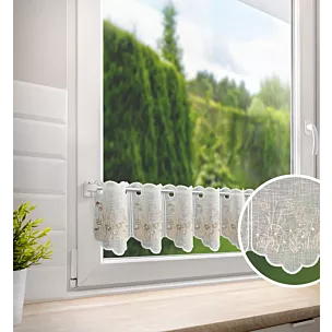 Tkanina firanowa zazdrostka z etaminy zdobiona haftem subtelnym drobnych kwiatuszków