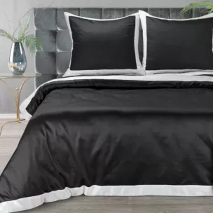 Pościel 160x200 cm z satyny bawełnianej kolor czarny, biały z kontrastującym obszyciem LAURA