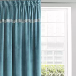 Zasłona ciemnoturkusowo, złota welwetowa ze złotymi dżetami 140x270 cm taśma - JOVITA - Diva Line