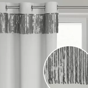 Zasłona biało, srebrna z welwetu zdobiona cekinami 140x250 cm przelotka - JASPER
