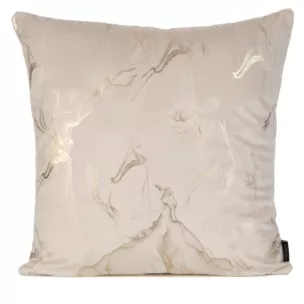Poszewka na poduszkę 45x45 cm welwetowa jasnobeżowo, szampańska zdobiona błyszczącym nadrukiem marmuru NAIRA