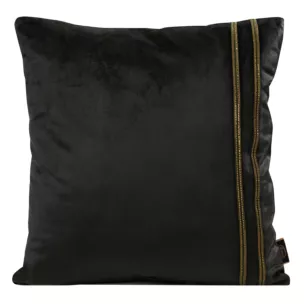 Poszewka na poduszkę 45x45 cm welwetowa, czarna poszewka z naszywaną dekoracyjną pasmanterią VELVET 31 Eurofirany Premium