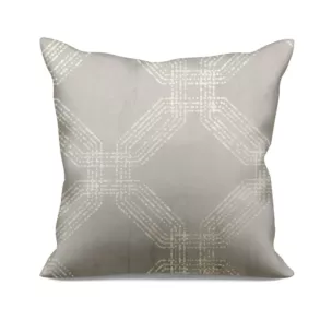 Poszewka szyta beżowa z tkaniny welwetowej z geometrycznym błyszczącym nadrukiem