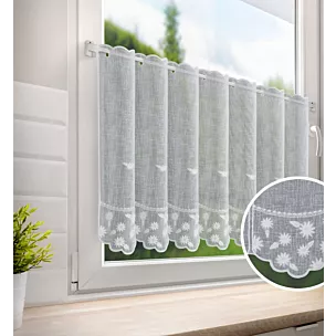 Tkanina firanowa zazdrostka z etaminy zdobiona haftem drobnych kwiatów