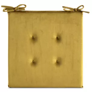 Poduszka na krzesło 40 x 40 x 3 cm  welwetowa musztardowa z ozdobnym pikowaniem i praktycznymi troczkami GAJA