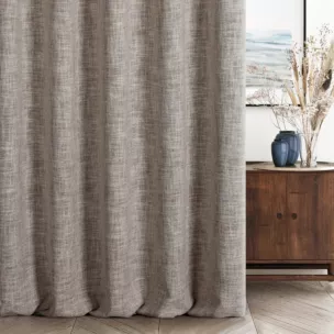 Zasłona szyta na taśmie 5 cm beżowa o naturalnym, luźnym splocie w stylu eko