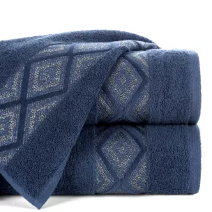 Ręcznik kąpielowy 70x140 cm bawełniany kolor granatowy przetykany błyszczącą nicią w geometryczny wzór 500 g/m2 AZARI