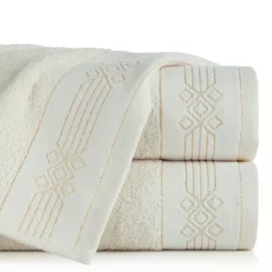 Ręcznik kąpielowy 50x90 cm bawełniany kolor kremowy z geometrycznym ornamentem 520 g/m2 KAMELA