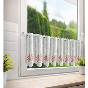 Tkanina firanowa zazdrostka z etaminy zdobiona kolorowym haftem