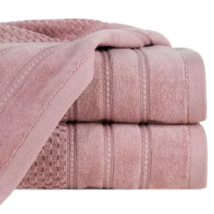 Ręcznik kąpielowy 70x140 cm bawełniany kolor ciemnoróżowy z ozdobną bordiurą w paseczki 500 g/m2 ADORE