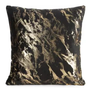 Poszewka na poduszkę 45x45 cm welwetowa, czarno złocista zdobiona marmurkowym wzorem DORIS DESIGN 91