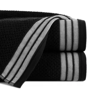 Ręcznik do rąk 70x140 cm bawełniany kolor czarny w pasy 500 g/m2 MADLEN