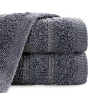 Ręcznik do rąk 30x50 cm bawełniany kolor stalowy w błyszczące paseczki AMIRA